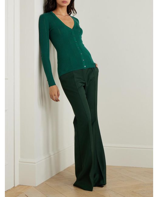 Gabriela Hearst Green Lillian Pointelle-Knit Wool Cardigan