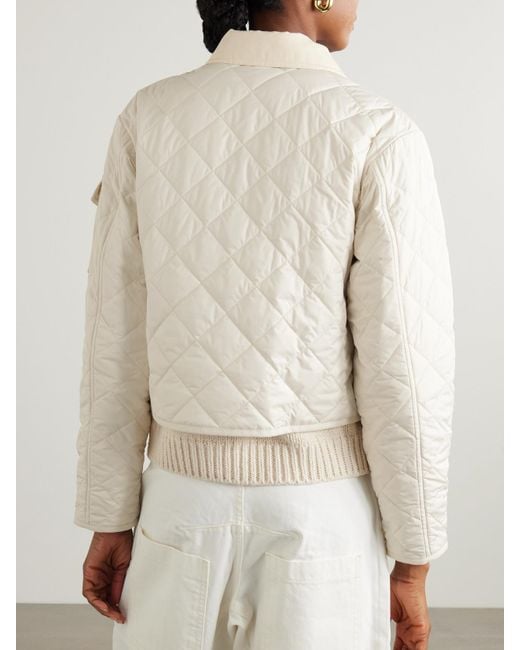 Moncler Natural Chitre Verkürzte Wattierte Jacke Aus Gestepptem Shell Mit Besätzen Aus Baumwoll-Canvas