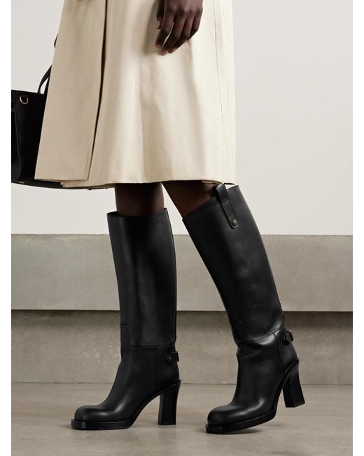 Burberry Black Kniehohe Stiefel Aus Leder Mit Schnalle
