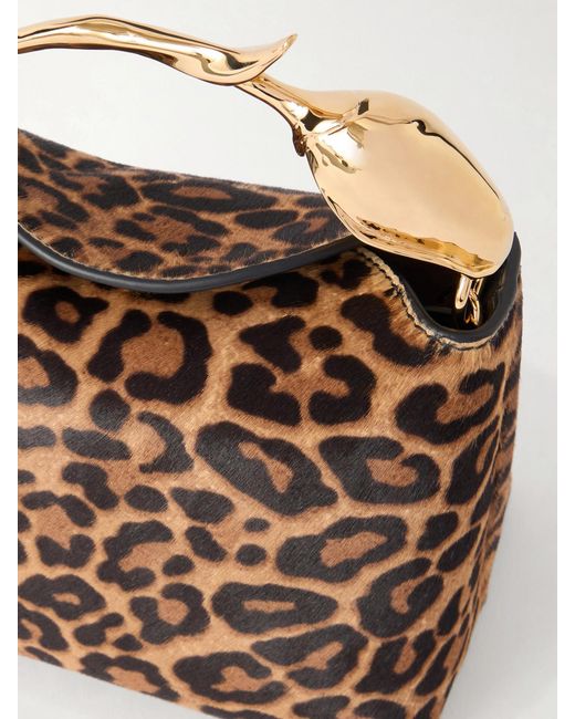 Erdem Brown Bloom Mini Animal-Print Calf Hair Clutch