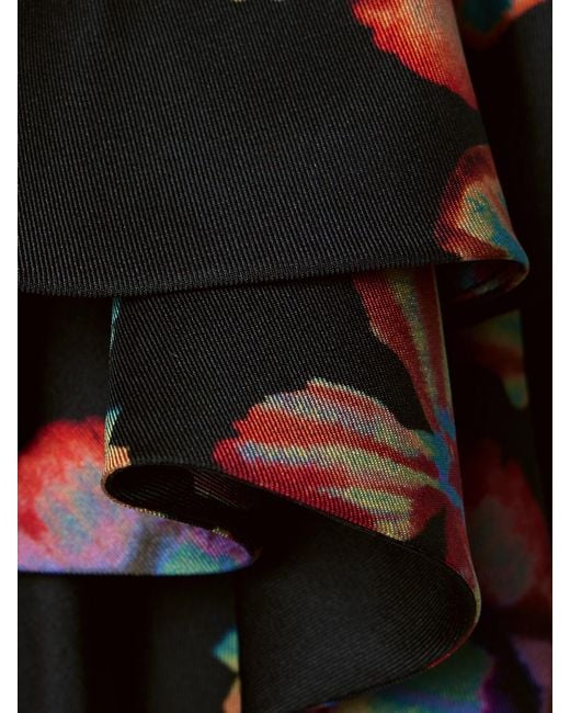 Ulla Johnson Black Adaleigh Asymmetrisches Oberteil Aus Glänzendem Seiden-Twill Mit Blumenprint