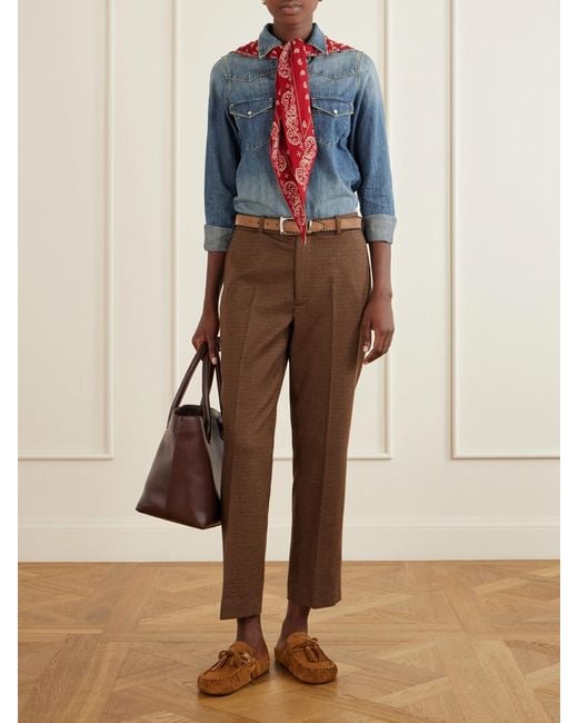 Polo Ralph Lauren Brown Houndstooth Cotton-Blend Straight-Leg Pants