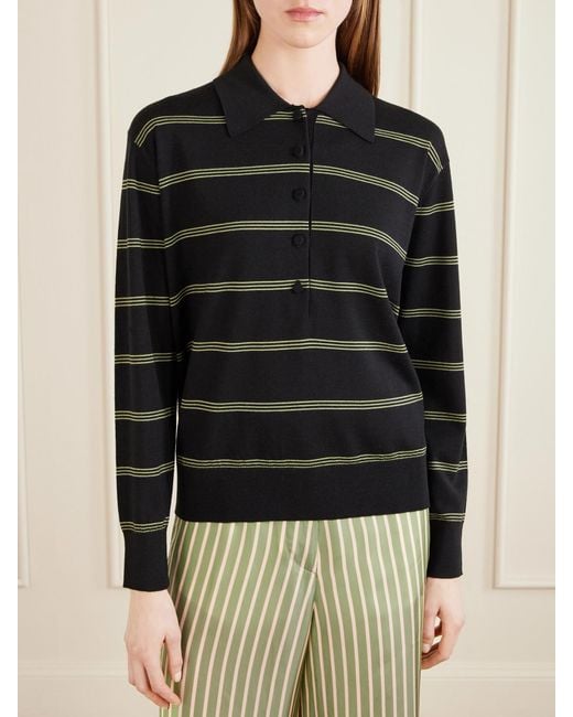 Dries Van Noten Black Striped Merino Wool Polo Shirt