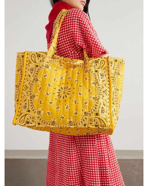 Call it By Your Name Yellow Maxi Cabas Tote Aus Gesteppter Baumwollpopeline Mit Bandana-Print