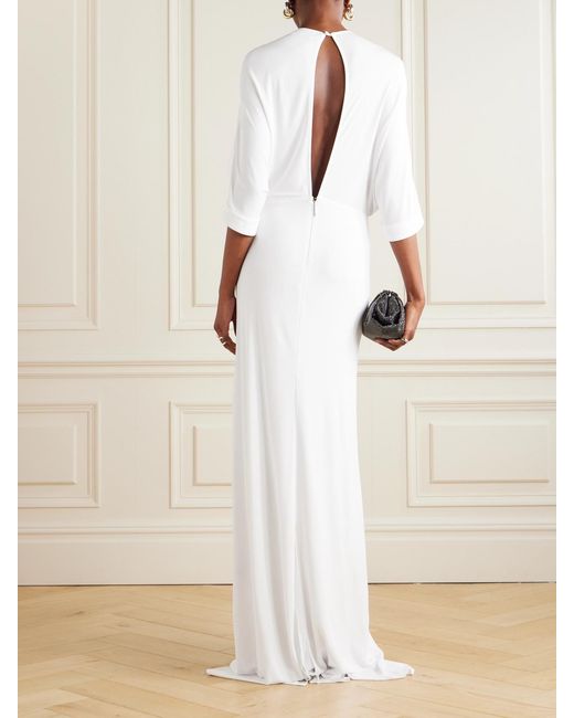 16Arlington White Elian Tie-Neck Draped Stretch-Jersey Maxi Dress