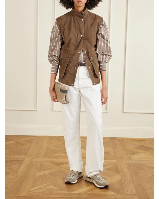 Brunello Cucinelli Natural Leather And Suede-Trimmed Shell Sneakers