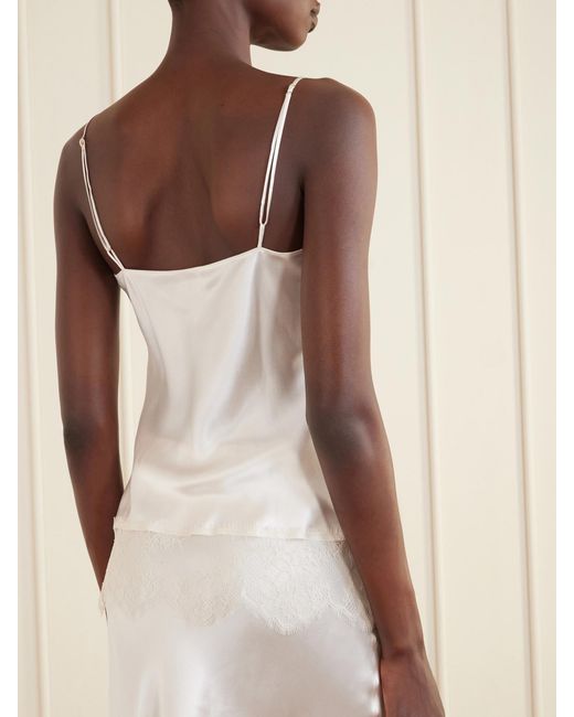 Carine Gilson White Lace-Trimmed Silk-Satin Camisole
