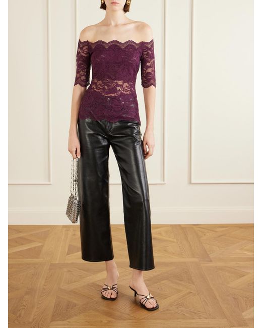 Rabanne Purple Off-The-Shoulder Lace Blouse