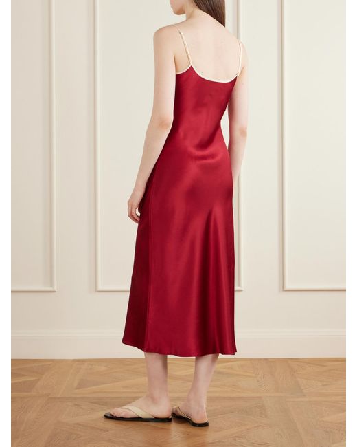 Comme Si Red Bias Slip Silk-Charmeuse Slip Midi Dress