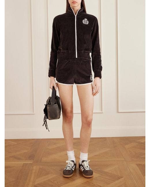 Sporty & Rich Black Embroidered Cotton-Velour Shorts
