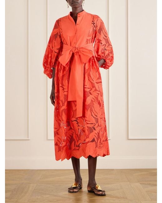 Erdem Bow-Detailed Embroidered Poplin And Lace Midi Dress