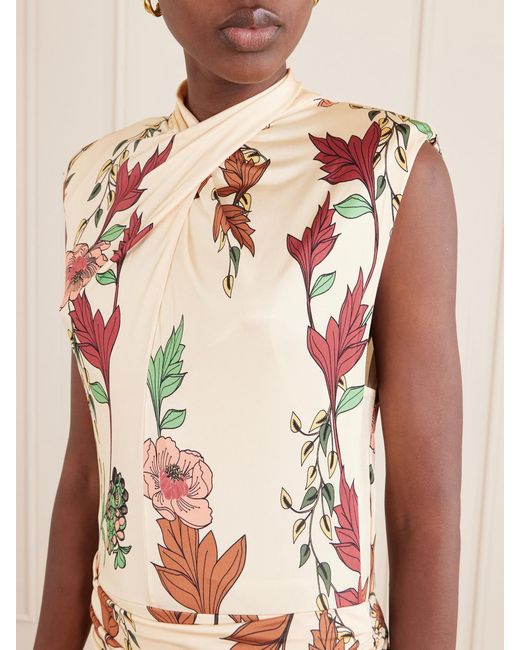 Johanna Ortiz Metallic Hibiscus Compass Floral-Print Satin Maxi Dress