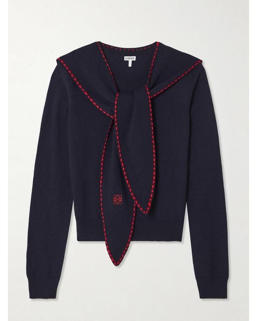 Loewe Blue Tie-Detail Embroidered Knitted Top