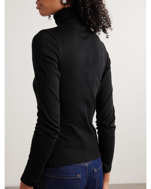 Flore Flore Black Dinah Ribbed Organic Cotton-Jersey Turtleneck Top