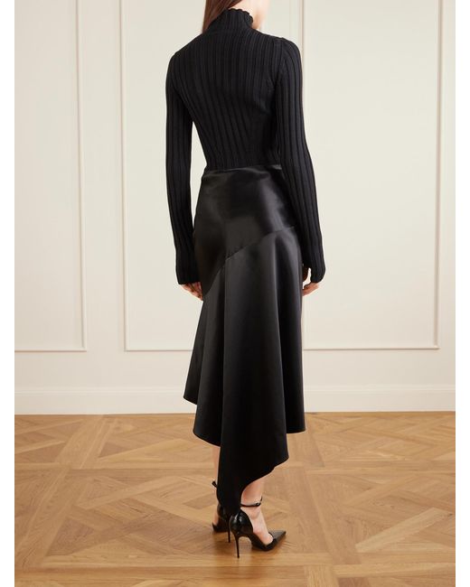 Alaïa Natural Asymmetric Silk-Satin Skirt