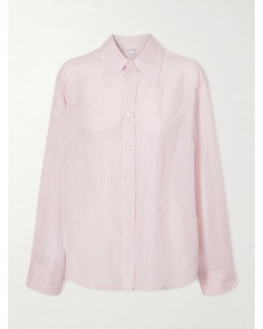 Bottega Veneta Pink Logo-Embroidered Pinstriped Crepon Shirt