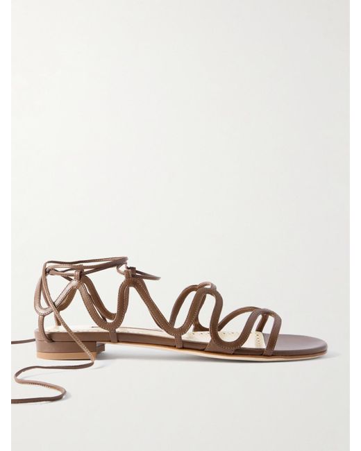 Manolo Blahnik Natural Fawdaflat Sandalen Aus Leder