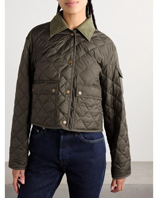 Moncler Brown Chitre Cropped Cotton-Canvas Trimmed Padded Quilted Shell Jacket