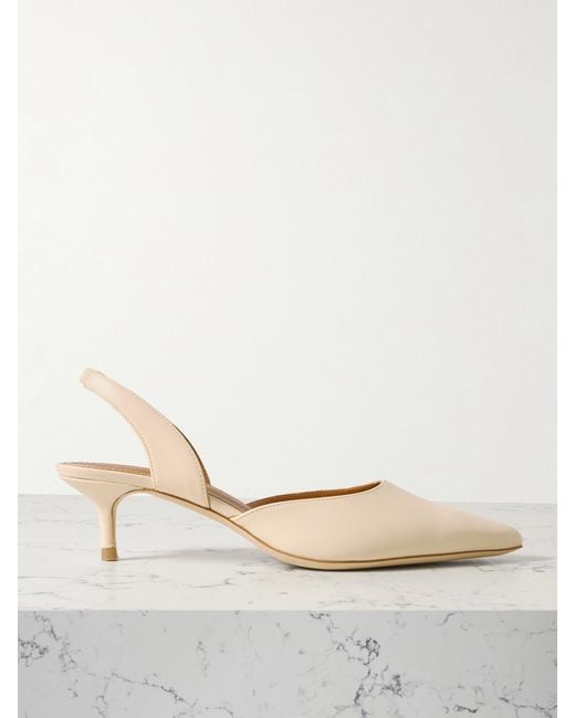 Staud Natural Sebastian Leather Slingback Pumps