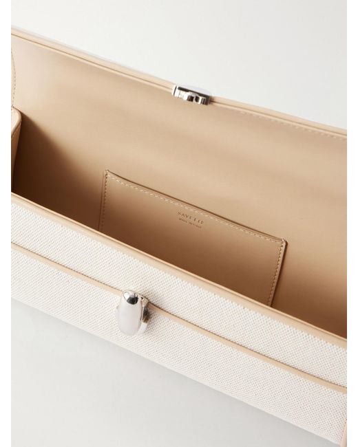 SAVETTE Natural Slim Symmetry Canvas Leather-Trimmed Clutch