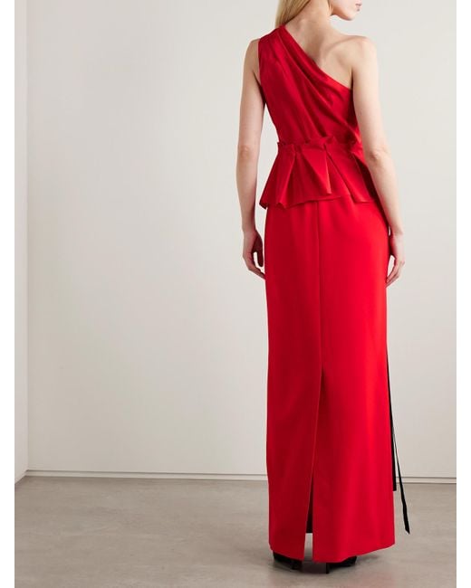 Carolina Herrera One-Shoulder Grosgrain-Trimmed Gathered Crepe Gown