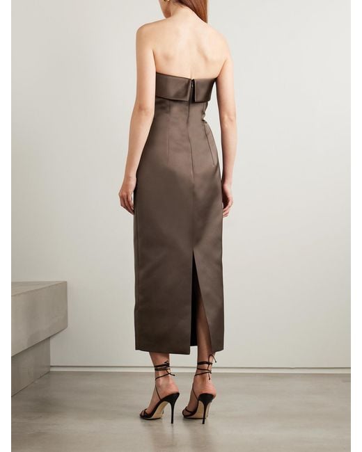 Emilia Wickstead Natural Keeley Mudu Strapless Duchesse-Satin Midi Dress