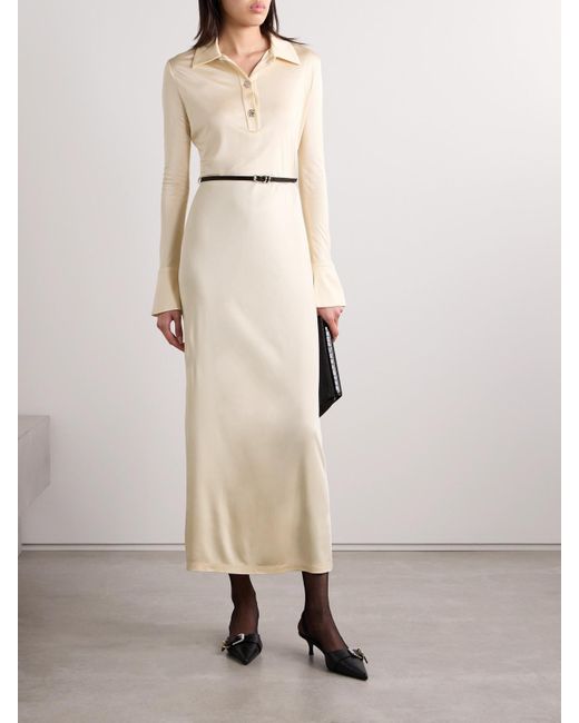 Givenchy Natural Voyou Belted Satin-Jersey Midi Dress