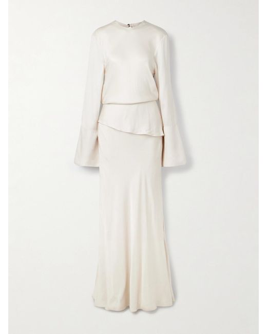 Brandon Maxwell Natural The Tiered Satin-Twill Gown