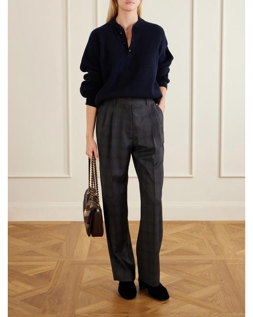 Blazé Milano Blue Fox Checked Wool Straight-Leg Pants