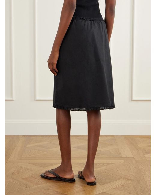 Deiji Studios Black One Frill Organic Cotton-Poplin Knee-Length Skirt