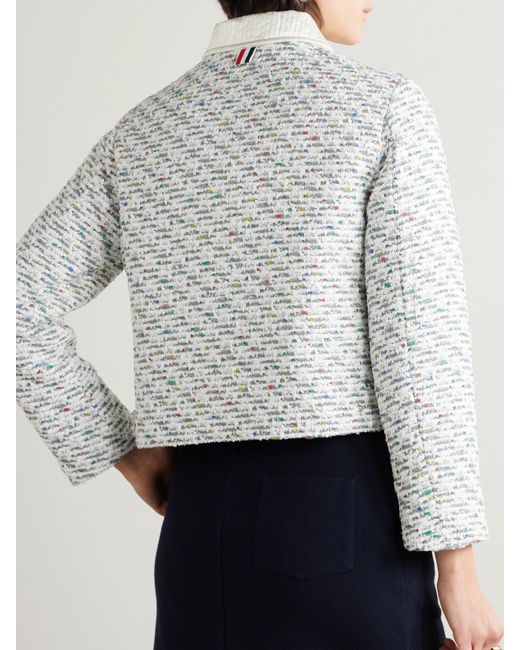Thom Browne White Silk-Trimmed Sequined Tweed Down Jacket