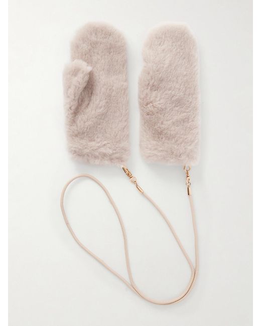Max Mara White Ombrato Strap-Detailed Alpaca, Wool And Silk-Blend Gloves