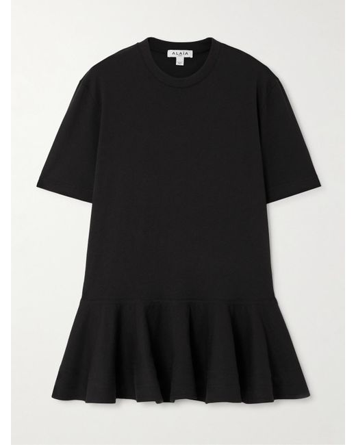 Alaïa Black Oversized-T-Shirt Aus Baumwoll-Jersey Mit Schößchen Aus Popeline