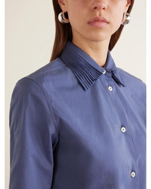 Jil Sander Blue Pleated Cotton Shirt
