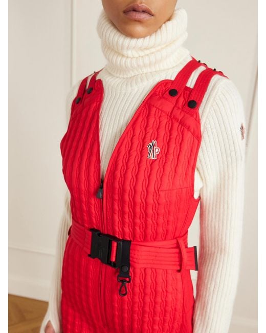 Moncler Red Gesteppter Skianzug Mit Daunenfüllung, Applikation Und Gürtel