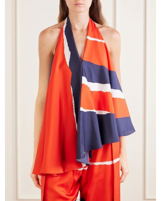 Loewe Red Asymmetric Printed Silk-Twill Blouse