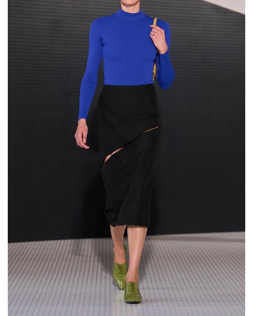 Jil Sander Blue Ribbed-Knit Jersey Sweater
