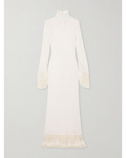 Taller Marmo White New Mexico Fringed Open-Knit Cotton Gown