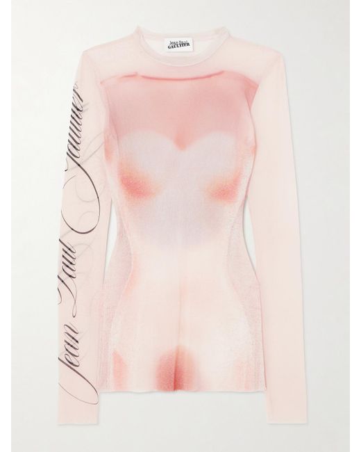 Jean Paul Gaultier Pink Oberteil Aus Mesh Mit Trompe-L'Œil-Print