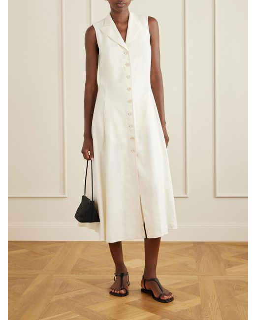 Ralph Lauren White Kensley Canvas Silk And Linen-Blend Midi Dress