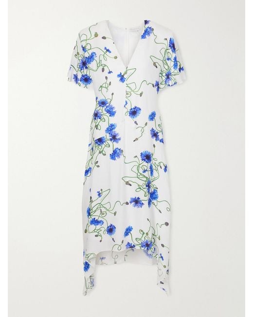 Stella McCartney Blue Floral-Print Crepon Midi Dress