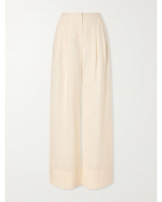ANDRES OTALORA White Ancestra Pleated Linen Wide-Leg Pants