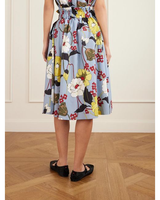 Marni White Paneled Floral-Print Cotton-Poplin Midi Skirt