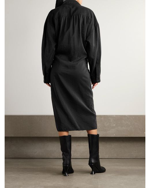 Robe Midi Portefeuille En Soie Mélangée Froissée Twisted Lemaire en coloris Black