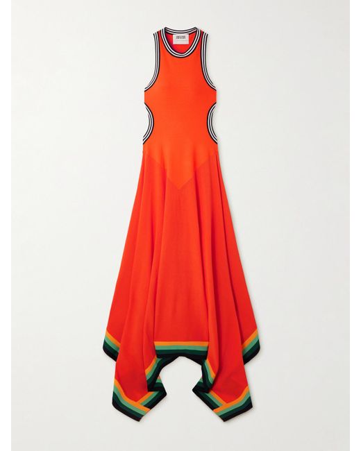 Christopher John Rogers Red Robe Aus Einer Baumwollmischung Mit Streifen Und Cut-Outs