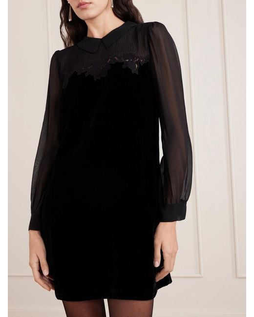 Doen Madelynne Corded Lace And Silk Chiffon-Trimmed Velvet Mini Dress in Black | Lyst Doen Madelynne Corded Lace And Silk Chiffon-Trimmed Velvet Mini Dress in Black | Lyst