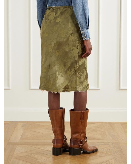 ALÉMAIS Green Winifred Lace-Trimmed Floral-Jacquard Midi Skirt