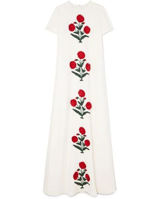 Oscar de la Renta White Appliquéd Grain De Poudre Wool-blend Gown
