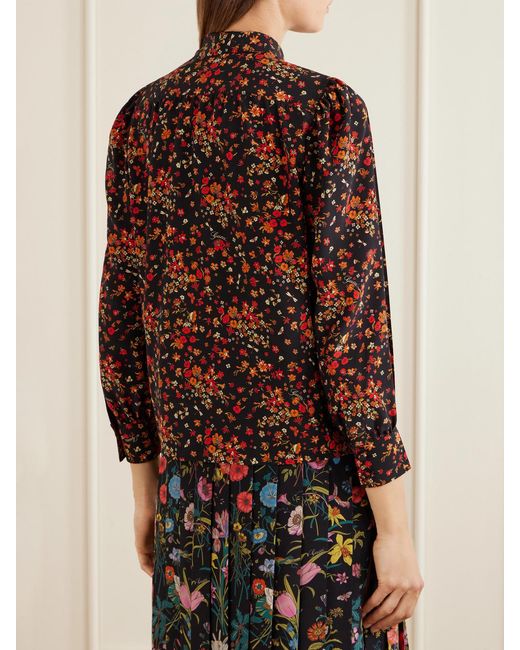 Gucci Red Floral-Print Silk-Crepe Shirt