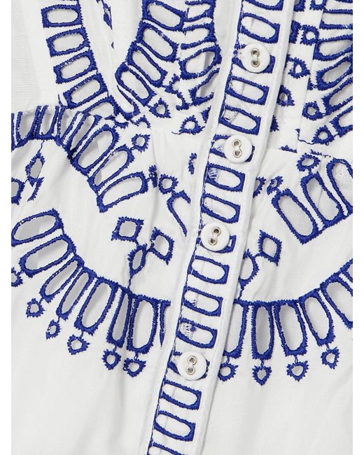 Charo Ruiz Blue Nissy Smocked Scalloped Broderie Anglaise Cotton-Blend Midi Dress